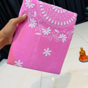 Lavender Pink Handcrafted Lucknowi Katha Saree in Pure Polished Cotton – No Blouse Piece