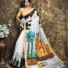 Hand-Painted Kerala Cotton Saree with Scenic Cityscape Pallu & Golden Border
