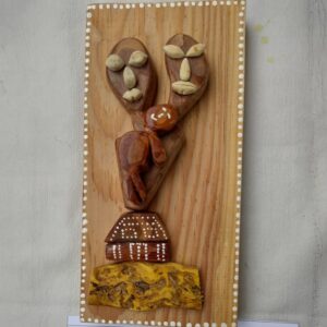 Happy Family Nature Sculpture – Handcrafted with Pine Bark, Tulsi Root & Kilmora Wood on Wooden Base