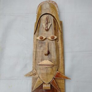 The Face – Handcrafted Expression in Korean Wood with Pine Bark & Aipan Dot Art