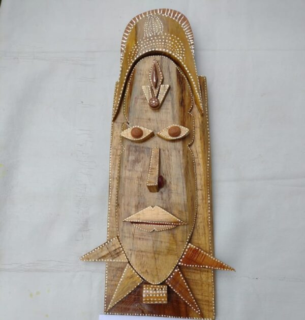 The Face – Handcrafted Expression in Korean Wood with Pine Bark & Aipan Dot Art