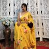 Hand-Painted Floral Mul Cotton Saree in Yellow – Pure & Breathable Fabric