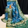Handcrafted Teal Blue & Forest Green Modal Silk Saree with Geometric Prints and Gold Accents & Blouse Piece