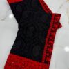 Exquisite Black & Red Handcrafted Pure Chiffon Lucknowi Chikankari Saree with Blouse Piece
