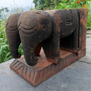 Antique Handcrafted Elephant Pair Idol – 200-Year-Old Toon Wood Masterpiece