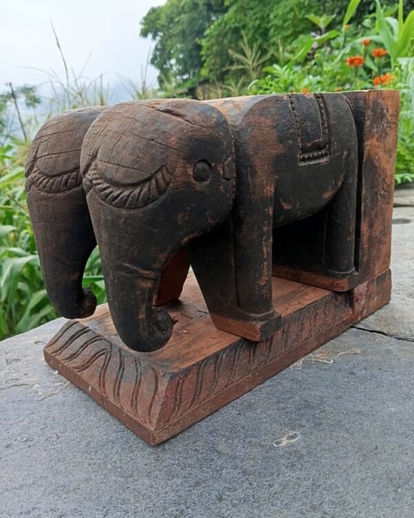 Antique Handcrafted Elephant Pair Idol – 200-Year-Old Toon Wood Masterpiece