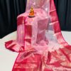Luxury Handcrafted Muslin Organza Saree with Blouse – Light Pink & Rani Pink Accents