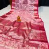 Luxury Handwoven Muslin Organza Saree – Dual Pink Contrast with Zari Motifs