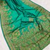 Festive Kashmiri Handcrafted Pashmina Silk Saree – Emerald Green with Intricate Weaves