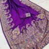 Festive Kashmiri Handwoven Royal Purple Pashmina Silk Saree with Blouse Piece