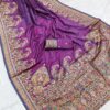 Festive Kashmiri Handcrafted Deep Violet Pashmina Silk Saree with Blouse Piece
