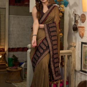 Timeless Brown Handcrafted Ajrakh Saree with Traditional Block Prints