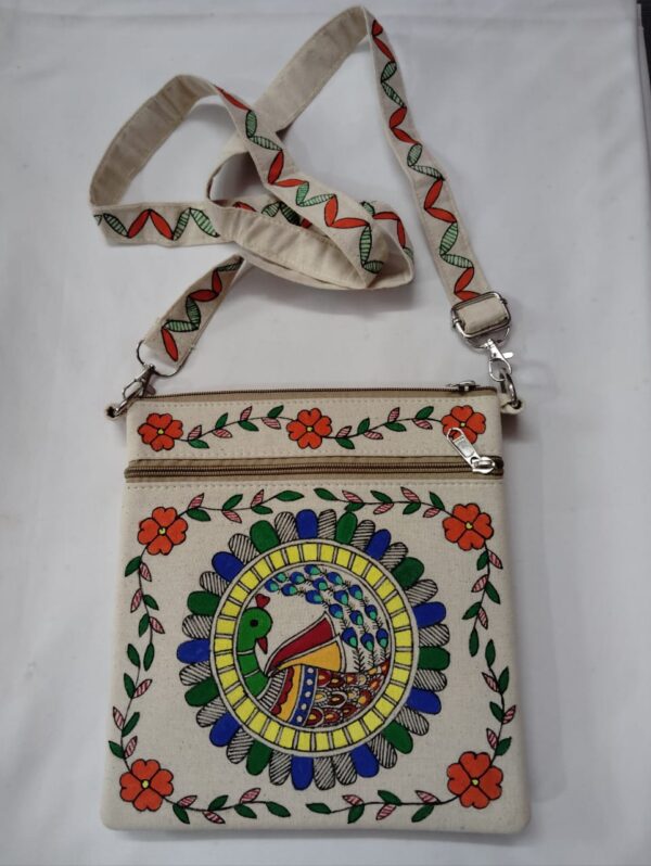 Dual-Design Handcrafted Jute Sling Bag – Peacock & Fish Motif with Floral Borders (9x9 inches)