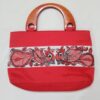 Handcrafted Red Silk Handle Bag with Wooden Grips & Artistic Detailing
