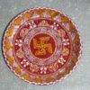Traditional Aipan Art Pooja Plate with Central Swastik – Handcrafted in Red, White & Yellow Oil Colors