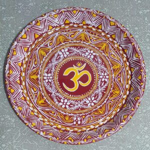 Hand-Painted Pooja Plate with Om Symbol | Traditional Uttarakhand Aipan Art (11 Inch, Oil Colors)