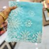 Premium Aqua Blue Silk Saree with Hand Embroidery & Pearl Handwork | Designer Embroidered Blouse Piece