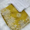 Elegant Moss Green Silk Saree with Hand Embroidery & Pearl Handwork | Designer Embroidered Blouse Piece