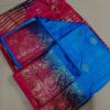 Handwoven Pure Matka Tussar Silk Saree in Sky Blue with Pink Zari Border & Paisley Pallu (With Blouse Piece)