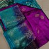 Handwoven Pure Matka Tussar Silk Saree in Royal Purple with Teal Zari Border & Paisley Pallu (With Blouse Piece)