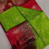 Handwoven Pure Matka Tussar Silk Saree in Parrot Green with Crimson Red Zari Border & Striped Pallu (With Blouse Piece)