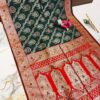 Handcrafted Dark Green & Red Puri Gazzi Satin Saree with Royal Zari Paisley Pallu & Blouse Piece