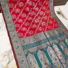 Handcrafted Red & Teal Puri Gazzi Satin Saree with Silver Zari Paisley Pallu & Blouse Piece