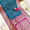 Handcrafted Puri Gazzi Satin Saree in Teal & Magenta with Golden Zari Weaving and Blouse Piece