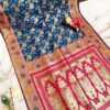 Handcrafted Puri Gazzi Satin Saree in Royal Blue & Rani Pink with Golden Zari Weaving – With Blouse Piece
