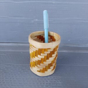 Handcrafted Natural Brown Bamboo Pen Stand – Sustainable Stationery Organizer (2.5x3.5 in)