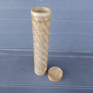 Handcrafted Bamboo Pencil Holder & Storage Box with Lid | Natural Woven Design (2.5x9 inches)