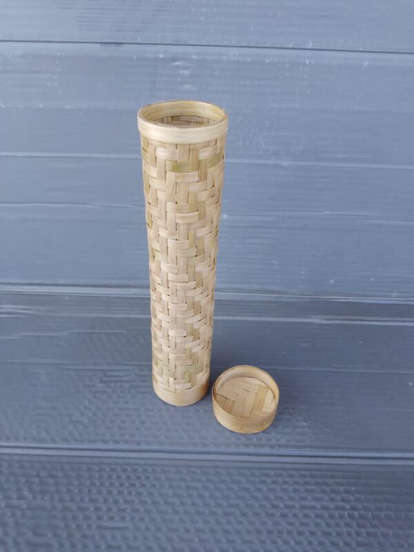 Handcrafted Bamboo Pencil Holder & Storage Box with Lid | Natural Woven Design (2.5x9 inches)