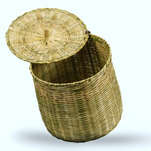 Handcrafted Bamboo Storage Basket with Lid | Woven Cylinder Organizer (10x10 inches)