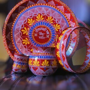 Handpainted Aipan Art Karwa Chauth Pooja Set – Red Traditional Design