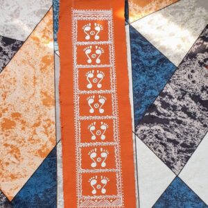 Handcrafted Aipan Art Lakshmi Feet | Traditional Geru & White Canvas Painting | 12 x 3 Inches