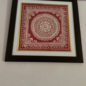 Traditional Kumaoni Aipan Art Painting | Hand-Painted Pooja Chauki Mandala | Wooden Wall Frame | 12x12 inch