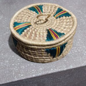 Handcrafted Eco-Friendly Pine Needle Basket | Green & Yellow Utility Box | Pirul Artisan Storage 20cm​