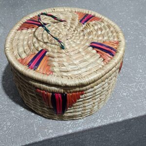 Handcrafted Eco-Friendly Pine Needle Basket | Orange & Purple Utility Box | 20cm Pirul Storage