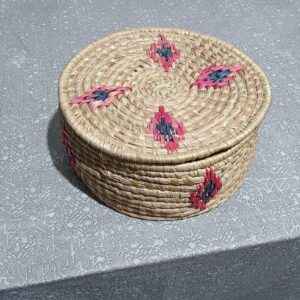 Eco-Friendly Handcrafted Pine Leaves Basket | 20cm Storage Box | Pirul Utility Container (Pink)