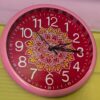 Handcrafted Aipan Art Wall Clock | 10 Inch Fiber Decorative Timepiece | Vibrant Kumaoni Folk Design (Red/ Pink)