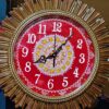 Handcrafted Brown & Red Aipan Art Wall Clock | 13 Inch Fiber Sunburst Mandala Decor