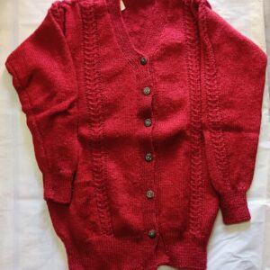 Hand-Knitted Red Woolen Cardigan with Button Closure | Warm Winter Wear