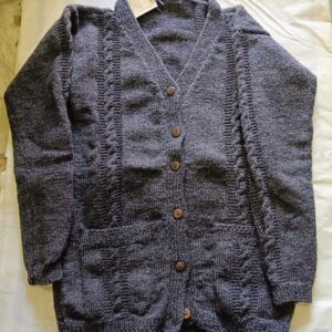 Hand-Knitted Grey Woolen Cardigan with Wooden Buttons | Cozy Winter Wear