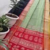 Handwoven Pastel Green Kota Doria Saree with Red Pallu & Golden Double-Shade Border | Lightweight Traditional Saree with Running Blouse