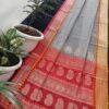 Handwoven Kota Doria Saree with Red–Grey Body & Golden Double-Shade Border | Lightweight Traditional Saree with Running Blouse