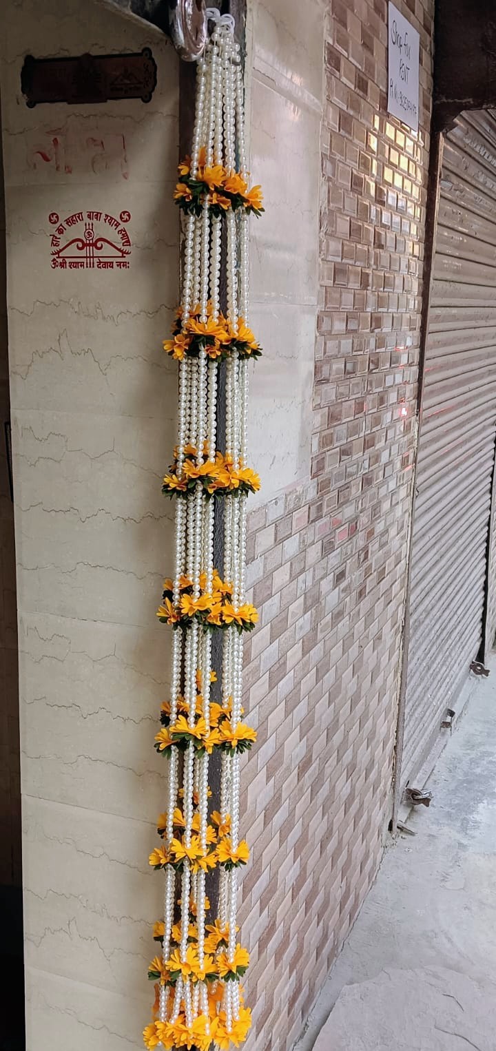 Handcrafted 5 Ft Yellow Floral Pearl Hangings – Set of 10 | Long Decorative Tassels for Home, Wedding & Festive Decor