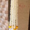 Handcrafted White Rajnigandha-Style Scented Hangings – Set of 10 | 2 Ft Floral Tassels with Yellow Pom-Poms & Gold Accents