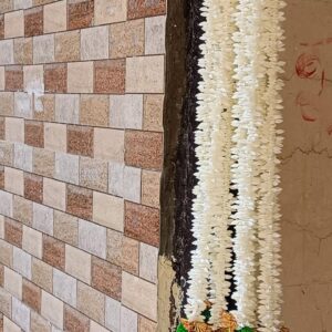 Handcrafted White Rajnigandha-Style Scented Hangings – Set of 10 | 2 Ft Floral Tassels with Green Pompoms & Gold Accents