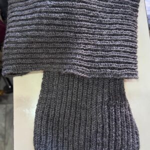 Charcoal Ribbed Hand-Knitted Wool Muffler | 200 x 20 cm Unisex Winter Scarf