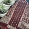 Maroon Handwoven Kota Doria Unstitched Kurta & Dupatta Set – Pastel Floral Zari Weave